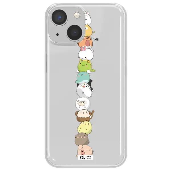 a stack of cartoon animals Apple iPhone 13 mini Clear TPU Case