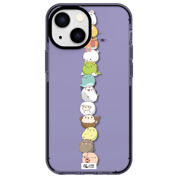 a stack of cartoon animals Apple iPhone 13 mini impact Lilac Case