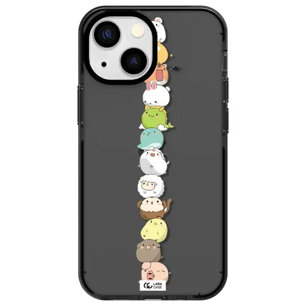 a stack of cartoon animals Apple iPhone 13 mini impact Smoke Black Case