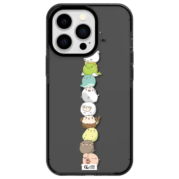 a stack of cartoon animals Apple iPhone 13 Pro impact Smoke Black Case