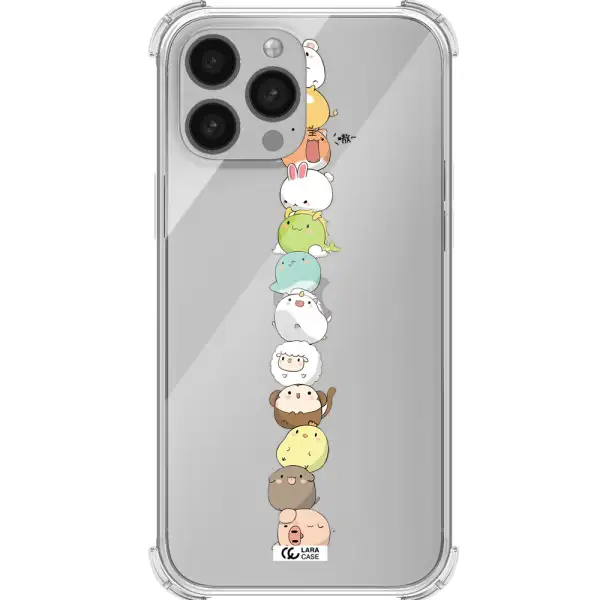 a stack of cartoon animals Apple iPhone 13 Pro Max Clear PC Case