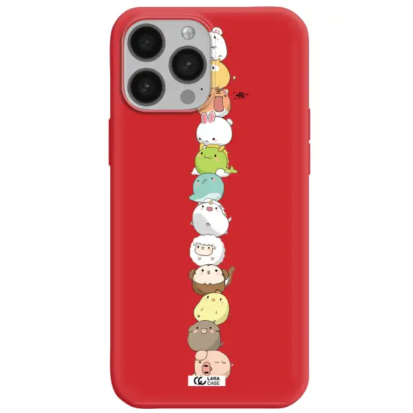 a stack of cartoon animals Apple iPhone 13 Pro Max Silicone Imperial Red Case