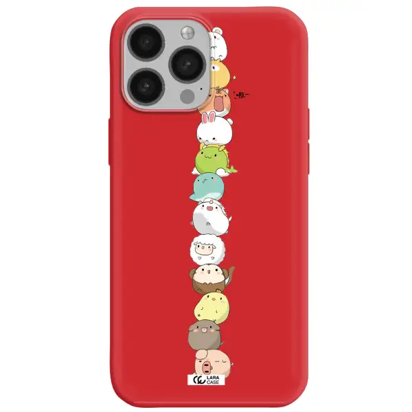 a stack of cartoon animals Apple iPhone 13 Pro Silicone Imperial Red Case