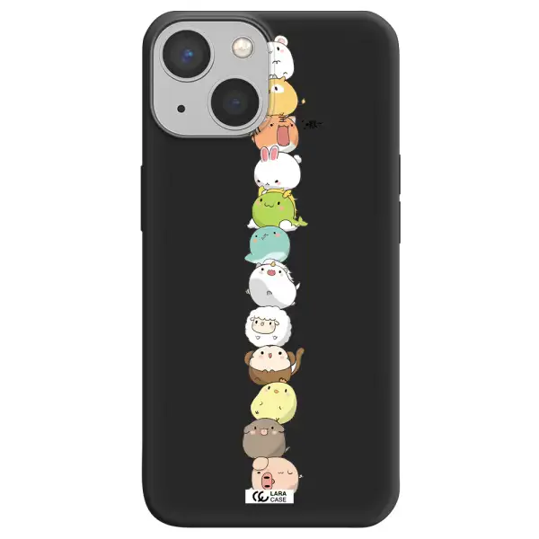 a stack of cartoon animals Apple iPhone 13 Silicone black Case