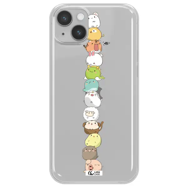 a stack of cartoon animals Apple iPhone 14 Clear TPU Case