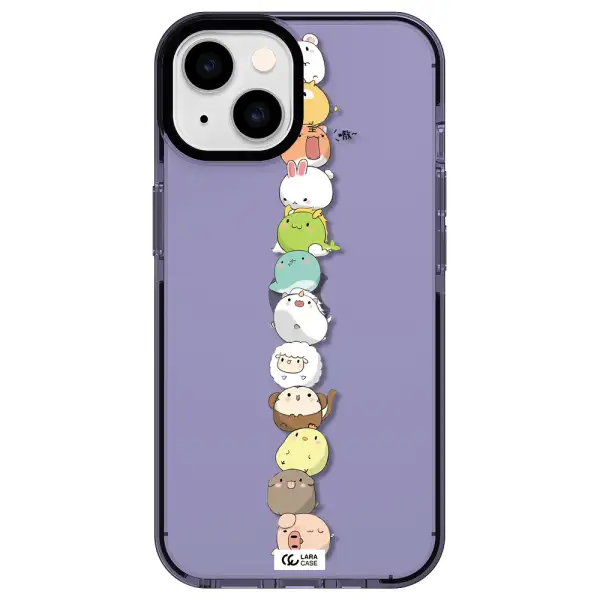 a stack of cartoon animals Apple iPhone 14 impact Lilac Case