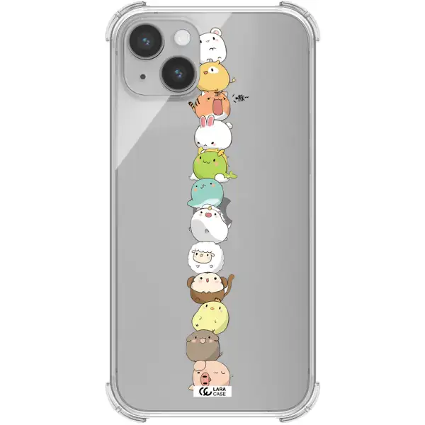 a stack of cartoon animals Apple iPhone 14 plus Clear PC Case