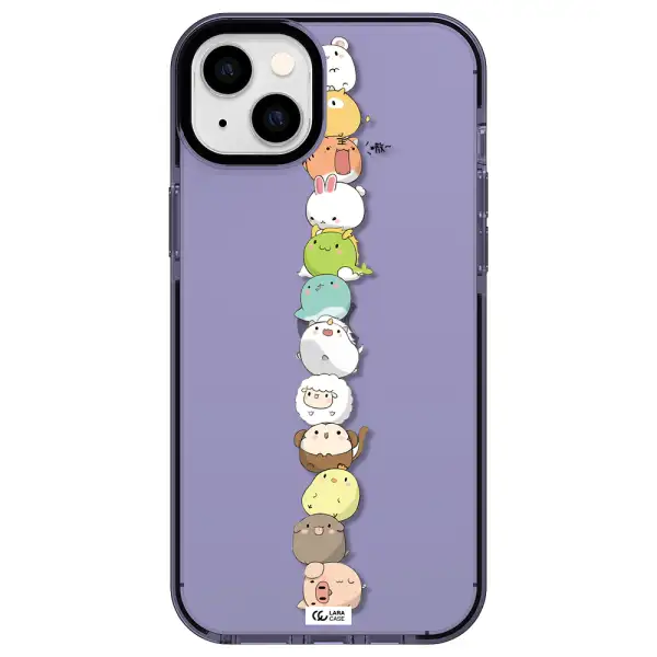 a stack of cartoon animals Apple iPhone 14 plus impact Lilac Case