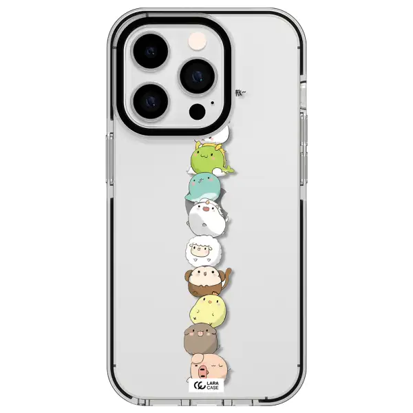 a stack of cartoon animals Apple iPhone 14 pro impact black border Case