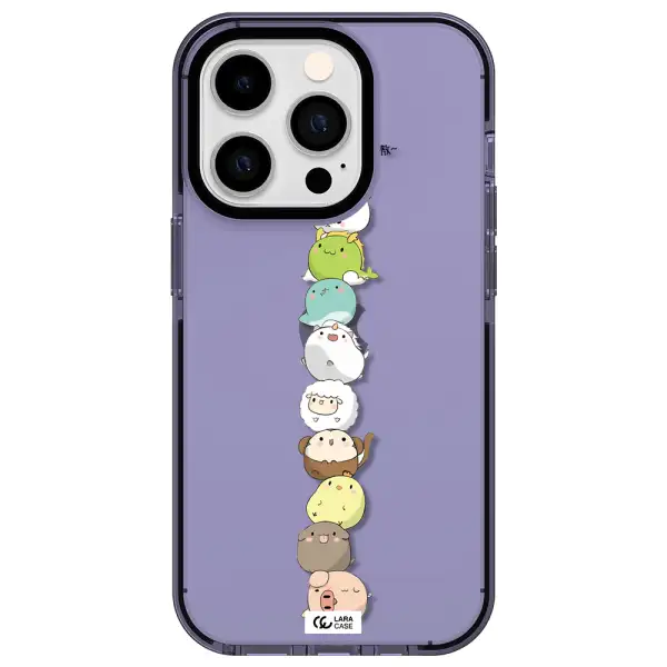a stack of cartoon animals Apple iPhone 14 pro impact Lilac Case