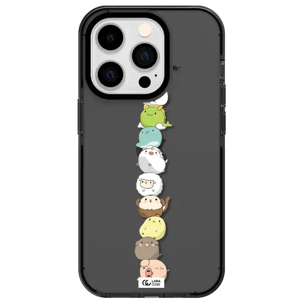 a stack of cartoon animals Apple iPhone 14 pro impact Smoke Black Case