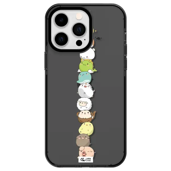 a stack of cartoon animals Apple iPhone 14 pro max impact Smoke Black Case