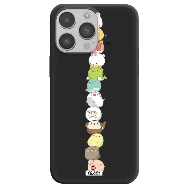 a stack of cartoon animals Apple iPhone 14 pro Silicone black Case