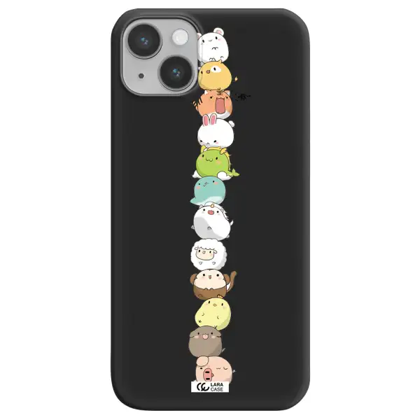 a stack of cartoon animals Apple iPhone 14 Silicone black Case