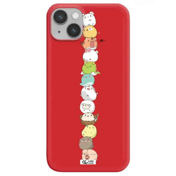 a stack of cartoon animals Apple iPhone 14 Silicone Imperial Red Case