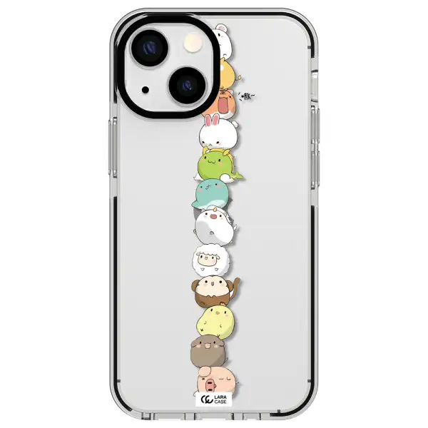 a stack of cartoon animals Apple iPhone 15 impact black border Case