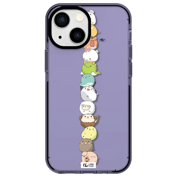 a stack of cartoon animals Apple iPhone 15 impact Lilac Case