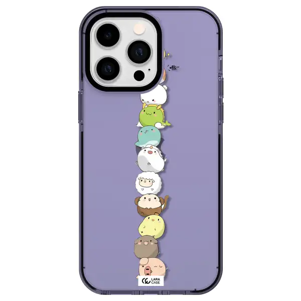 a stack of cartoon animals Apple iPhone 15 Pro impact Lilac Case
