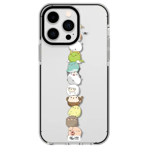a stack of cartoon animals Apple iPhone 15 Pro Max impact black border Case