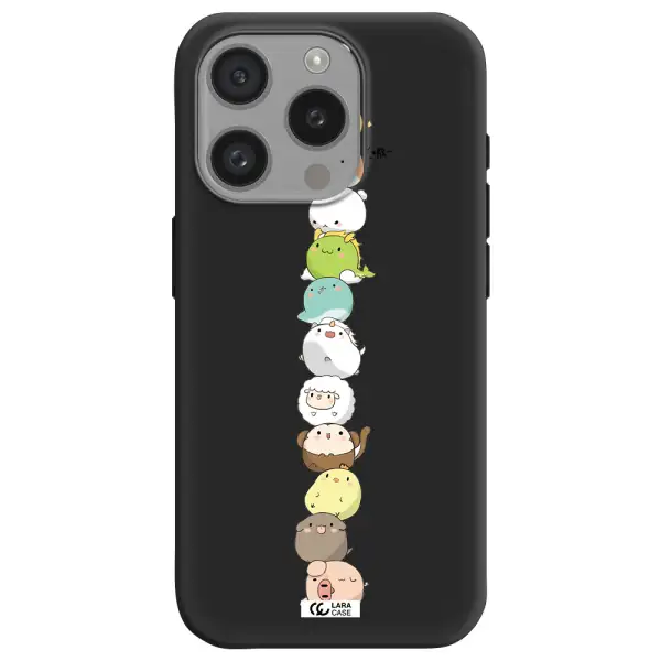 A Stack Of Cartoon Animals Apple Iphone 15 Pro Silicone Black Case