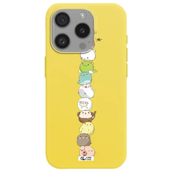 A Stack Of Cartoon Animals Apple Iphone 15 Pro Silicone Canary Yellow Case