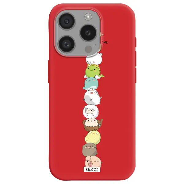 A Stack Of Cartoon Animals Apple Iphone 15 Pro Silicone Imperial Red Case