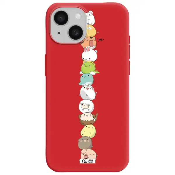 A Stack Of Cartoon Animals Apple Iphone 15 Silicone Imperial Red Case