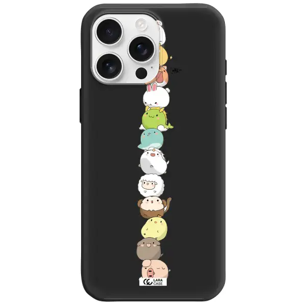 A Stack Of Cartoon Animals Apple Iphone 16 Pro Max Silicone Black Case