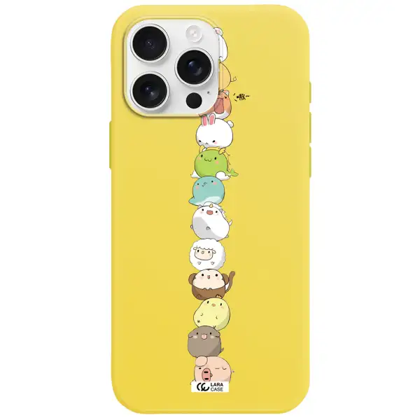 A Stack Of Cartoon Animals Apple Iphone 16 Pro Max Silicone Canary Yellow Case