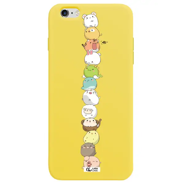 a stack of cartoon animals Apple iPhone 6 plus Silicone canary yellow Case