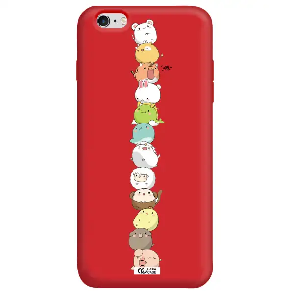 a stack of cartoon animals Apple iPhone 6 plus Silicone Imperial Red Case