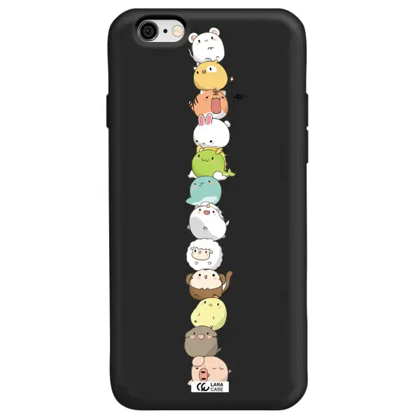 a stack of cartoon animals Apple iPhone 6 Silicone black Case