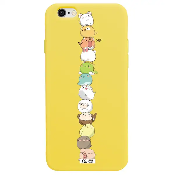a stack of cartoon animals Apple iPhone 6 Silicone canary yellow Case