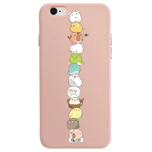 a stack of cartoon animals Apple iPhone 6 Silicone pastel pink Case
