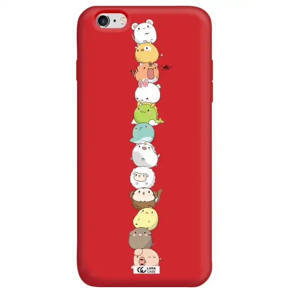 a stack of cartoon animals Apple iPhone 6S Silicone Imperial Red Case