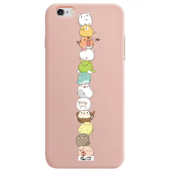 a stack of cartoon animals Apple iPhone 6S Silicone pastel pink Case