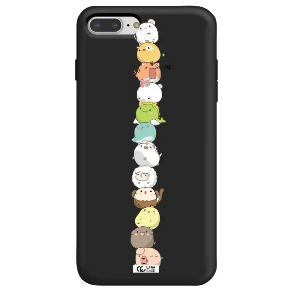 a stack of cartoon animals Apple iPhone 7 plus Silicone black Case