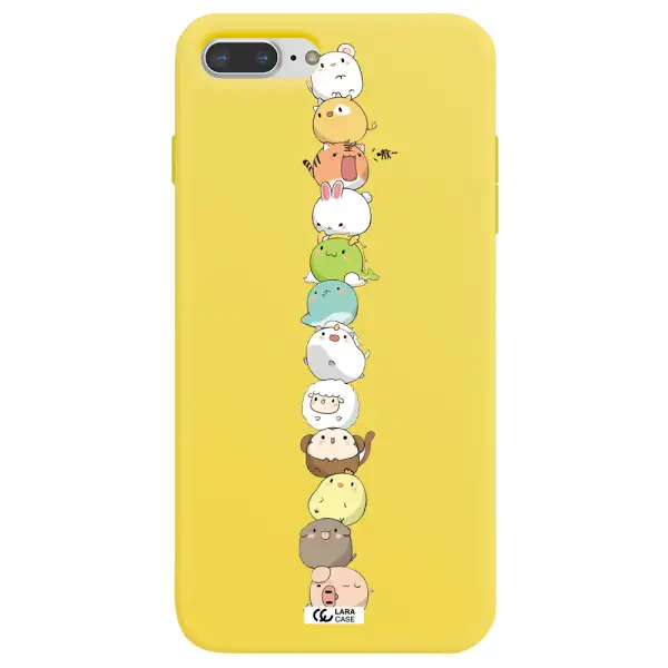 a stack of cartoon animals Apple iPhone 7 plus Silicone canary yellow Case