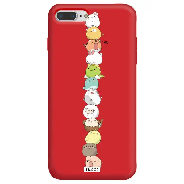 a stack of cartoon animals Apple iPhone 7 plus Silicone Imperial Red Case