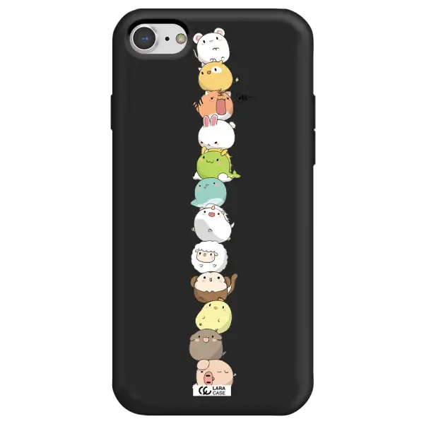 a stack of cartoon animals Apple iPhone 7 Silicone black Case