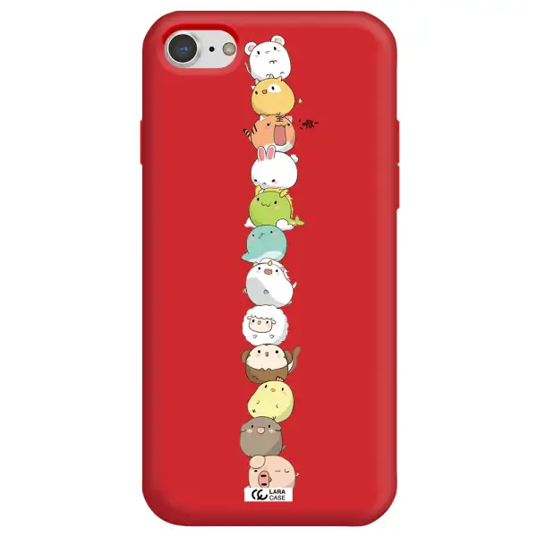 a stack of cartoon animals Apple iPhone 7 Silicone Imperial Red Case