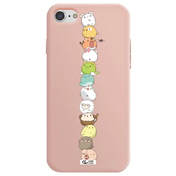 a stack of cartoon animals Apple iPhone 7 Silicone pastel pink Case