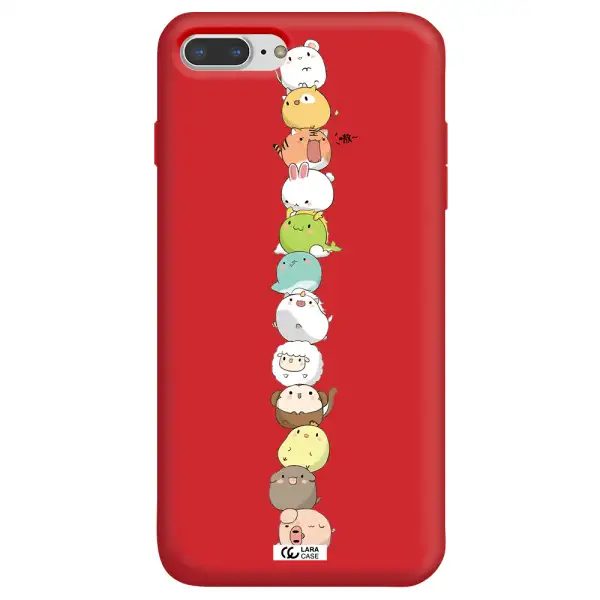 a stack of cartoon animals Apple iPhone 8 plus Silicone Imperial Red Case
