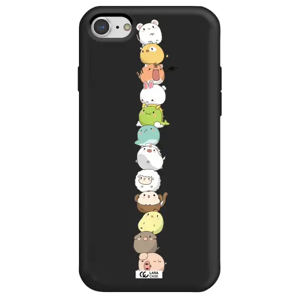 a stack of cartoon animals Apple iPhone 8 Silicone black Case