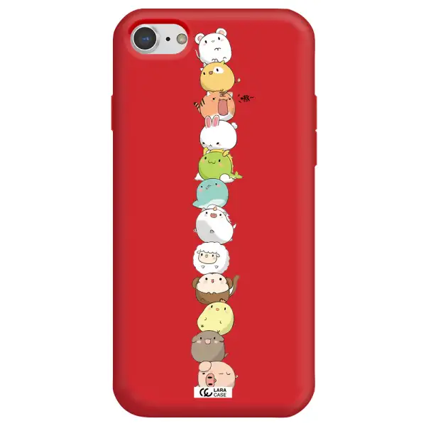 a stack of cartoon animals Apple iPhone 8 Silicone Imperial Red Case