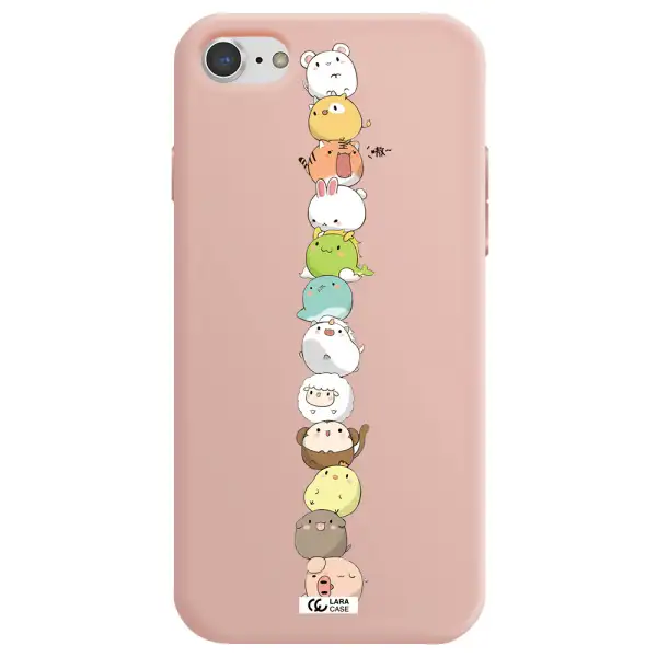 a stack of cartoon animals Apple iPhone 8 Silicone pastel pink Case