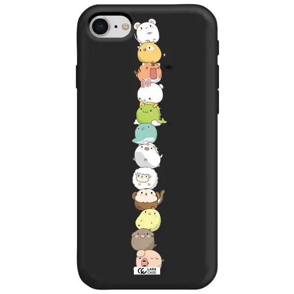 a stack of cartoon animals Apple iPhone se 2020 Silicone black Case