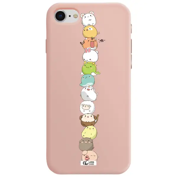 a stack of cartoon animals Apple iPhone se 2020 Silicone pastel pink Case