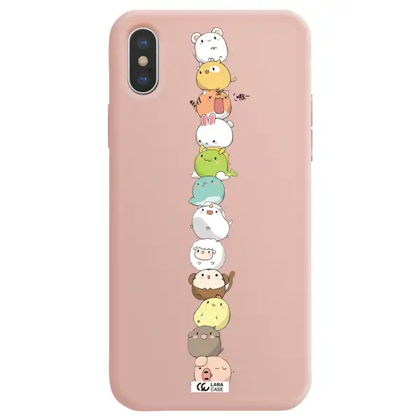 a stack of cartoon animals Apple iPhone X Silicone pastel pink Case