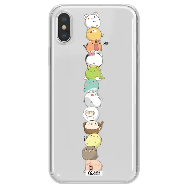 a stack of cartoon animals Apple iPhone XS Clear TPU Case